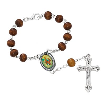 Brown Wood St. Christopher Auto Rosary 735365503179 - AR79C