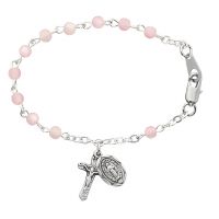 5 1/2 inch Pink Baby Bracelet Rhodium Crucifix/Miraculous Medal