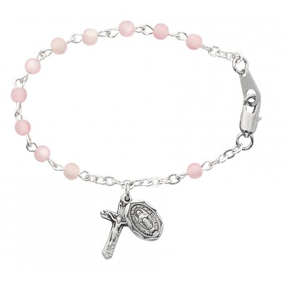 5 1/2 inch Pink Baby Bracelet Rhodium Crucifix/Miraculous Medal - 735365549443 - B25D