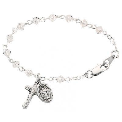 Tincut Crystal Baby Bracelet Silver Crucifix/Miraculous Medal - 735365479566 - BR126