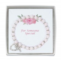 Pink Prl Cryl Stretch Bracelet