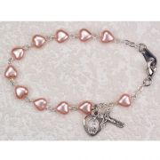Silver 6 1/2 inch Pink Heart Bracelet w/Crucifix/Miraculous Medal