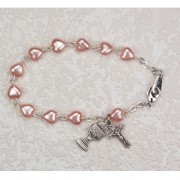 6 1/2 inch Pink Heart Bracelet Rhodium Crucifix/Chalice w/Gift Box