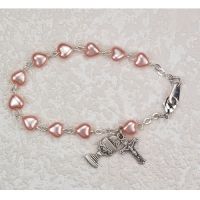 6 1/2 inch Pink Heart Bracelet Rhodium Crucifix/Chalice w/Gift Box