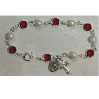 7 1/2 inch Red Swarovski Stones/Pearl Bracelet