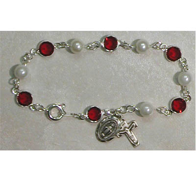 7 1/2 inch Red Swarovski Stones/Pearl Bracelet - 735365501434 - BR192
