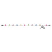 7 1/2 inch Multi Crystal Bracelet w/Rhodium Crucifix/Miraculous Medal