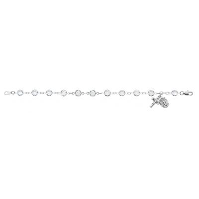 7 1/2 inch Crystal Bracelet Sterling Silver Crucifix/Miraculous Medal - 735365511167 - BR228