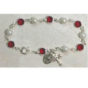 7 1/2in. Red/Pearl Bracelet Sterling Silver Crucifix/Miraculous Medal