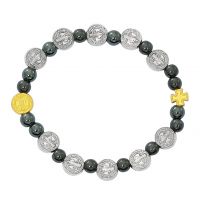 Hematite & Metal Beads Saint Benedict Stretch Bracelet