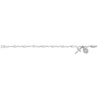 7 1/2 inch Heart Bracelet w/Rhodium Crucifix/Miraculous Medal