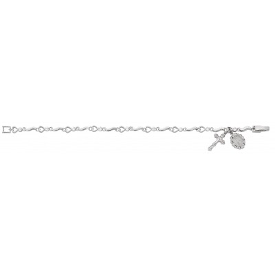 7 1/2 inch Heart Bracelet w/Rhodium Crucifix/Miraculous Medal - 735365706914 - BR315