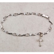 7 1/2 Cubic Zirconia Bracelet Rhodium Plated Cross w/Gift Box