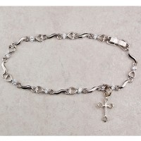 7 1/2 Cubic Zirconia Bracelet Rhodium Plated Cross w/Gift Box