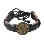 Leather Saint Benedict Metal Rope Bracelet