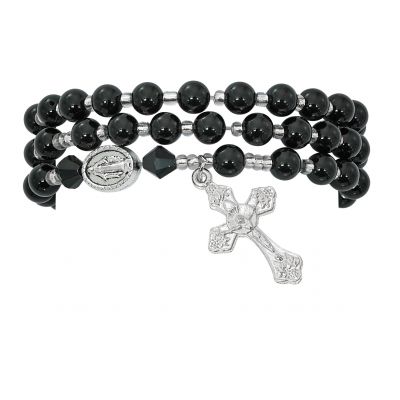 Black Agate Twistable Full Rosary Stretch Bracelet 735365442003 - BR630C