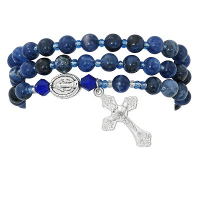 Blue Lapis Twistable Full Rosary Stretch Bracelet 735365442218 - BR632C