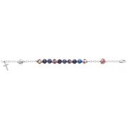 Multi Color Real Crystal Rosary Bracelet w/Crucifix/Madonna Medal