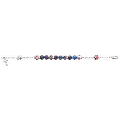 Multi Color Real Crystal Rosary Bracelet w/Crucifix/Madonna Medal - 735365453658 - BR651
