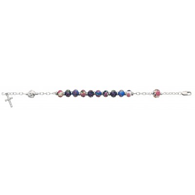 Multi Color Real Crystal Rosary Bracelet w/Crucifix/Madonna Medal - 735365453658 - BR651