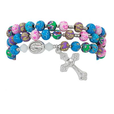 6mm Multi Colored Clay Twistable Kids Rosary Bracelet 735365462391 - BR683C