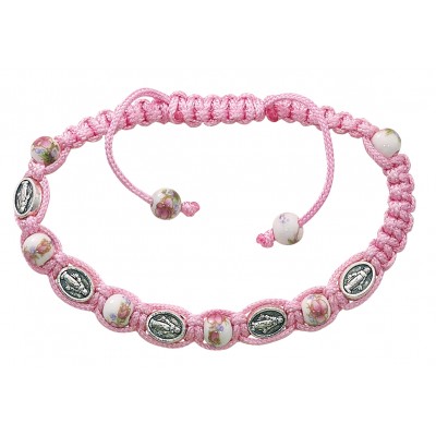 Adjustable Pink Cord Bracelet With 6mm Ceramic Beads 735365495580 - BR719C