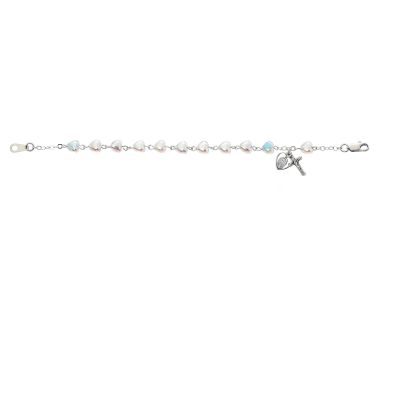 Silver 6 1/2 inch Crystal Heart Bracelet w/Crucifix/Miraculous Medal - 735365575367 - BR72WM