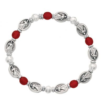 Red & Pearl Divine Mercy Bracelet 735365500017 - BR731C