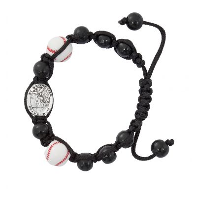 Black Baseball Saint Sebastian Medal/Adjustable Corded Bracelet - 735365500574 - BR733C