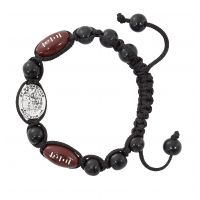 Black Football Saint Sebastian Medal/Adjustable Corded Bracelet 4Pk