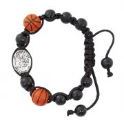 Black Basketball Saint Sebastian Medal/Adjustable Corded Bracelet 4Pk