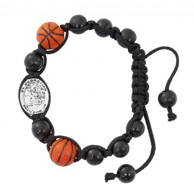 Black Basketball Saint Sebastian Medal/Adjustable Corded Bracelet 4Pk - 735365501731 - BR736C