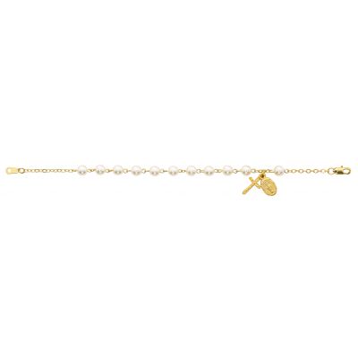Gold Plated Pearl Rosary Bracelet, Boxe - 735365503117 - BR753