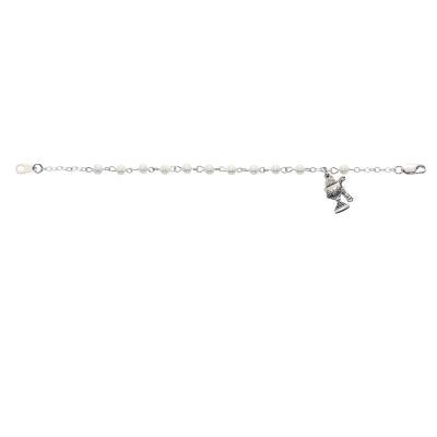 Sterling Silver 6 1/2 inch 3mm Pearl Bracelet w/Crucifix/Chalice Medal - 735365574773 - BR75W