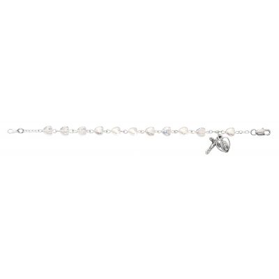 Silver 6 1/2 inch Crystal Pearl Bracelet w/Crucifix/Miraculous Medal - 735365462605 - BR72M