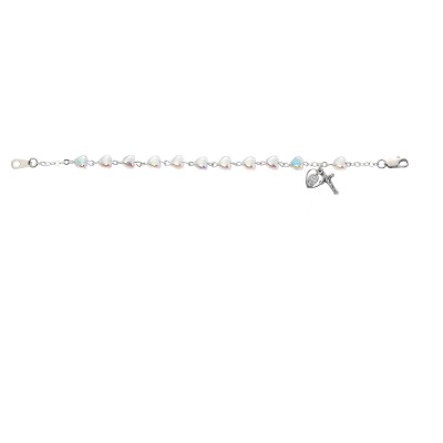 6 1/2 inch Crystal Heart Bracelet Rhodium Crucifix/Miraculous Medal - 735365575374 - BR76WM
