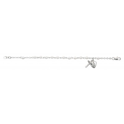 6 1/2 inch Pearl Bracelet Pewter Crucifix/Miraculous Medal w/Gift Box - 735365464081 - BR79M