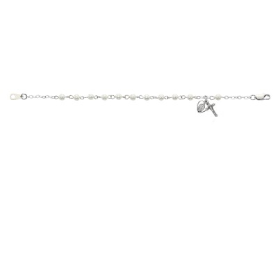 6 1/2 inch 3mm Pearl Bracelet Rhodium Crucifix/Miraculous Medal - 735365575459 - BR79WM