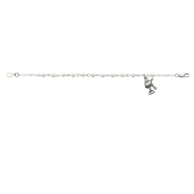 3mm Pearl Communion Bracelet w/Rhodium Crucifix/Chalice Center - 735365574872 - BR79W