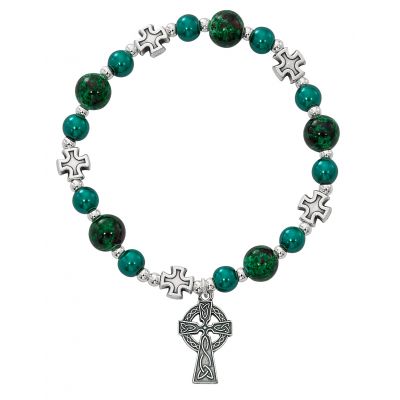 Green Celtic Cross Stretch Bracelet 735365510795 - BR827C