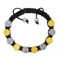 Black Cord Silver/gold St. Ben Bracelet -