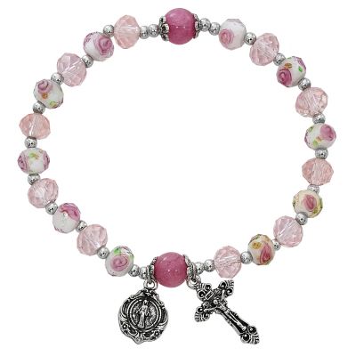 Pink Flower Crystal Stretch Bracelet - 735365529094 - BR898C
