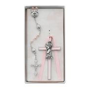 Pink Girl Cross & Shell Rosary Set