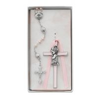 Pink Girl Cross & Shell Rosary Set