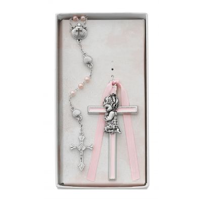 Pink Girl Cross & Shell Rosary Set - 735365366156 - BS51