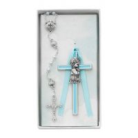 Blue Boy Cross & Shell Rosary 3-1/2 inch