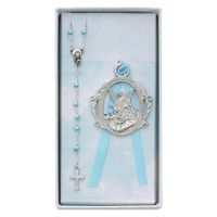 Blue Rosary & Crib Guardian Angel Medal Set