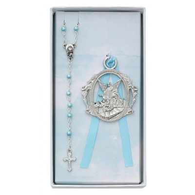 Blue Rosary & Crib Guardian Angel Medal Set - 735365543663 - BS16
