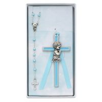 Rhodium Boy's Cross & Rosary Set