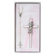 Rhodium Girl's Cross & Rosary Set